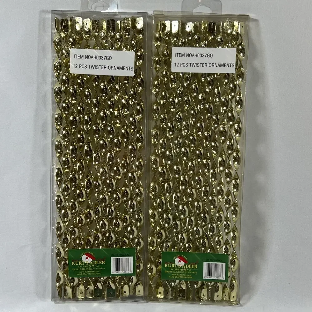 Kurt Adler Christmas Twister Ornaments Icicles GOLD Spiral Decor Set of 24 11.5”